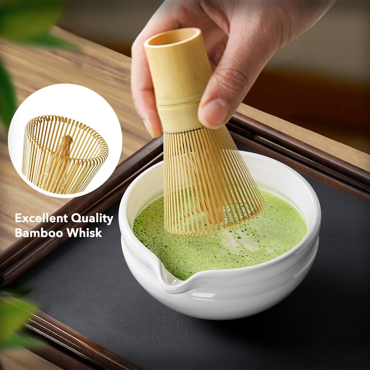 Matcha Whisk Set, Perfect Matcha Kit for Matcha Lovers Includes Ceramic Bowl, Bamboo Whisk, Holder, Scoop, Sifter & Cloth - 7 Pcs Matcha Kit