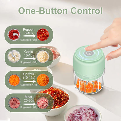 250ml (1 Cup) Electric Garlic Chopper, Portable Garlic Press, Wireless Mini Food Processor, Rechargeable Garlic Chopper Mincer for Ginger, Chili, Onion, Minced Meat and Spices (White)