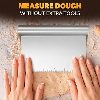 Bench Scraper Kitchen – Multipurpose Pastry Scraper Tool with Measurement Marks for Even Portions, Stainless Steel Build, Ergonomic Grip for Better Control – Pizza, Cookie & Bread Dough Cutter Tool