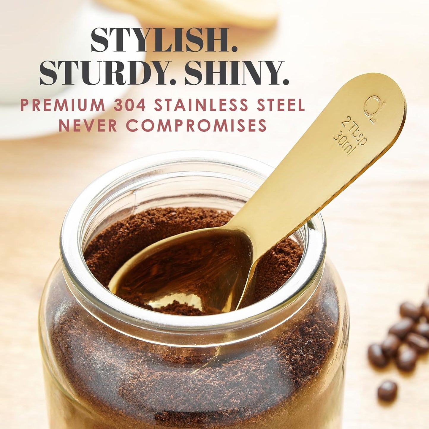 Apace Living Coffee Scoop (Set of 2) - 2 Tablespoon (2 Tbsp / 1/8 Cup / 1 oz) - The Best Stainless Steel Measuring Spoons for Coffee, Tea, and More (2, Rose Gold)