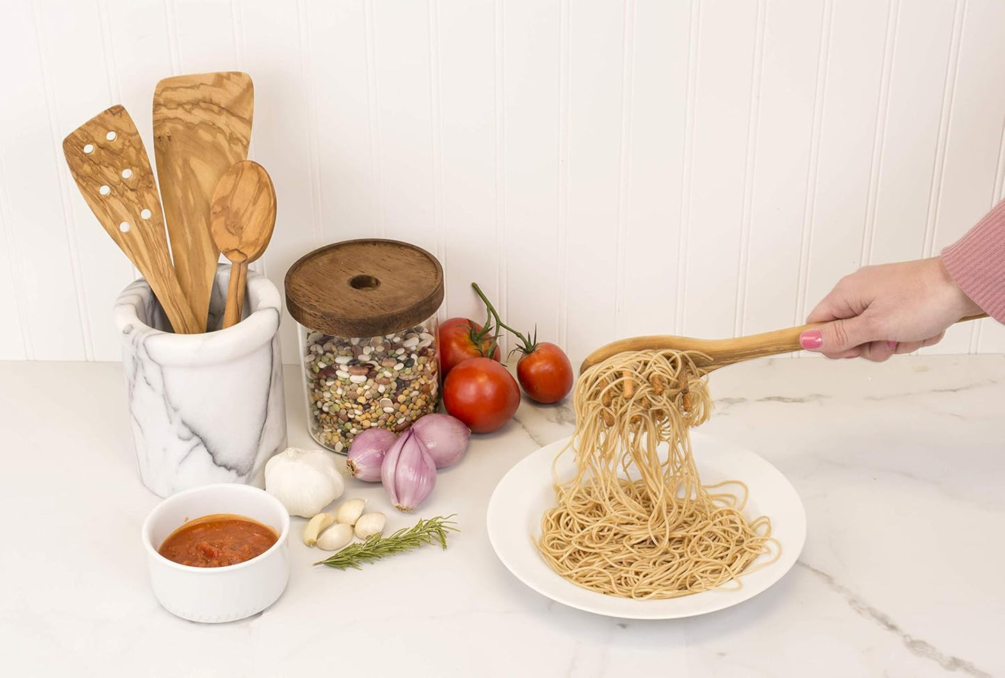 Eddington 50016 Italian Olive Wood Pasta Server, Handcrafted in Europe, Brown, 12-Inches