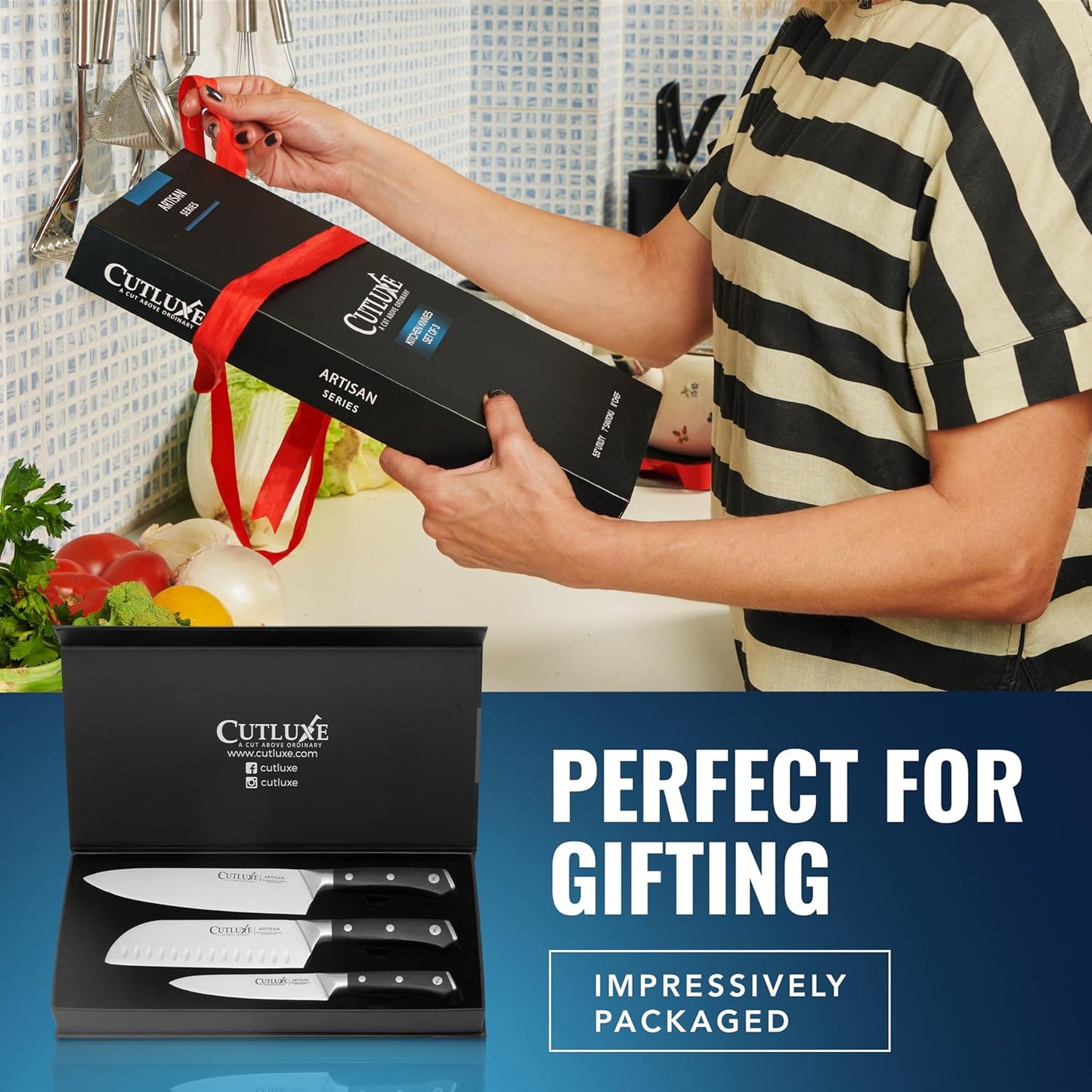 Cutluxe Kitchen Knives, 5 Pcs Chef's Knife Set – Razor Sharp German Steel, Full Tang, Ergonomic Handles – Artisan Series