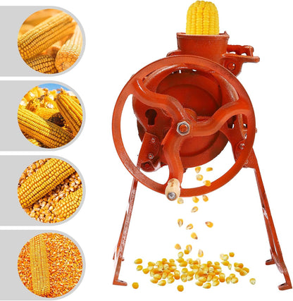 Manual Corn Thresher Hand Corn Sheller with Wooden Handle, Hand Corn Sheller Heavy Duty Shelling Machine Corn Thresher & Peeling Peeler Corn Cob Stripper Tool (orange)