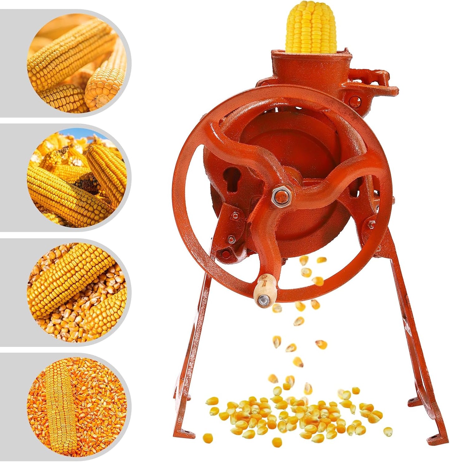 Corn Sheller, Hand Crank & Electric Corn Thresher Peeling Peeler, Corn Cob Stripper Tool with Handle, Manual Dry Corn Shelling Machine for Small Farm and Household Usage (Orange)