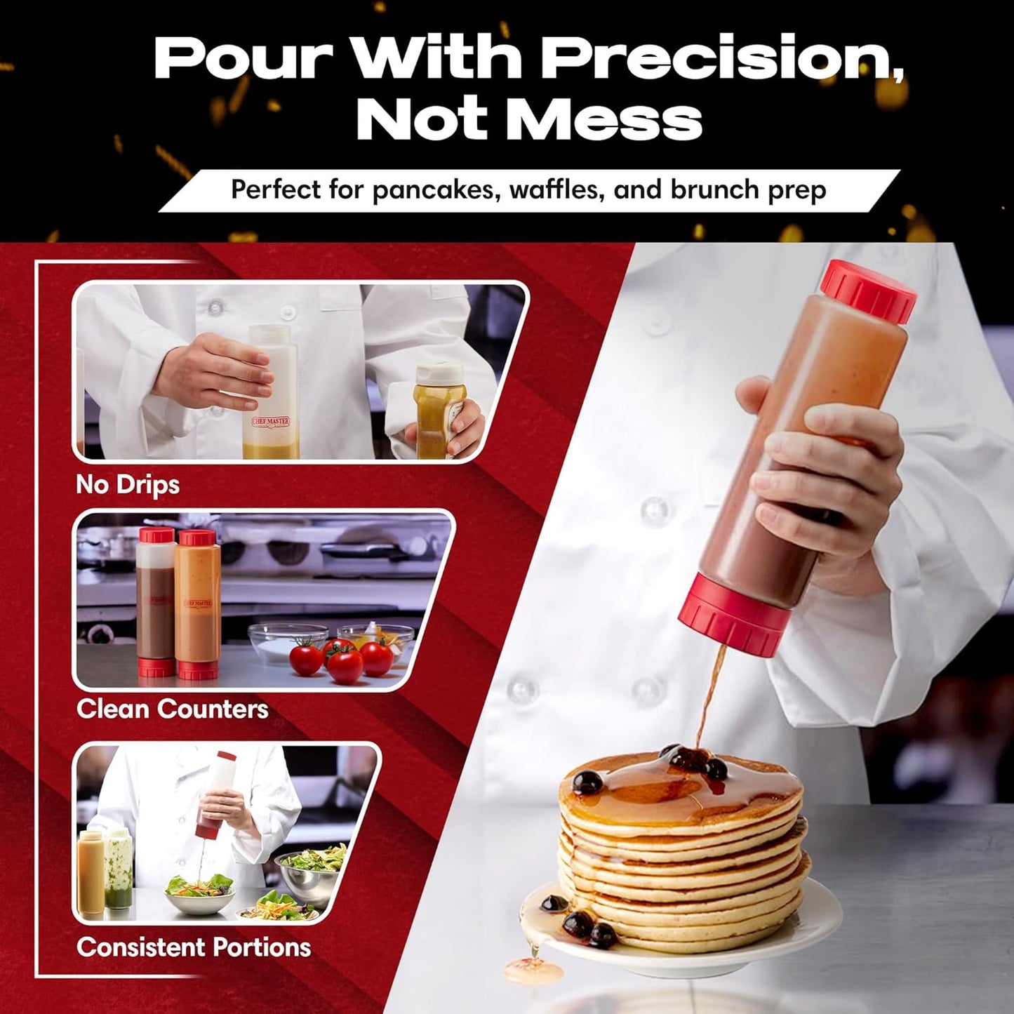 Chef Master Squeeze Bottle for Sauces (16oz) - Inverted, FIFO Refillable Bottle - Condiment Squeeze Container for Liquids, Sauce, Batter & Dressing - Made for Restaurants, Diners & Food Trucks - 90290