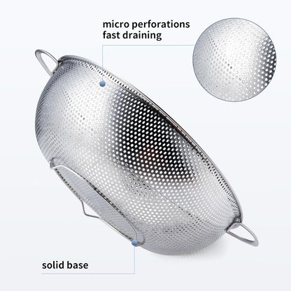Gulex Colander Stainless Steel 3-Quart, Metal Strainer with Base, Strainer for Kitchen Food, Dishwasher Safe