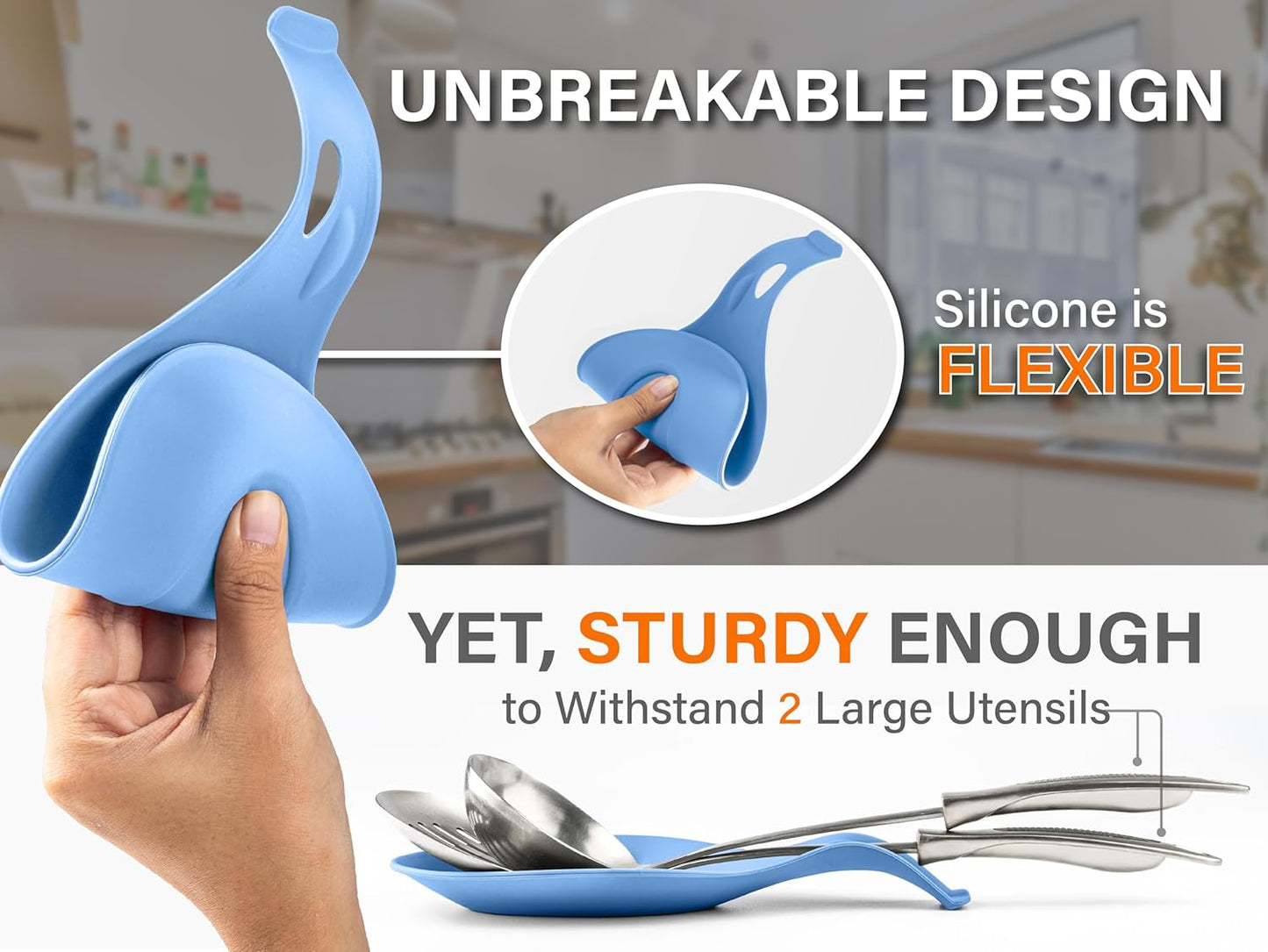 Silicone Spoon Rest for Stove Top Set of 2 – HEAT RESISTANT DISHWASHER SAFE Kitchen Utensil Holder for LARGE Utensils - Won’t Break - Non-Slip - Ideal for Glass & Induction Cooktops - for Home Cooks