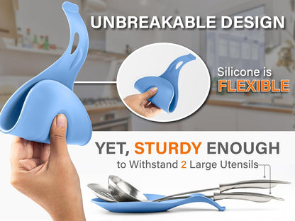 Silicone Spoon Rest for Stove Top Set of 2 – HEAT RESISTANT DISHWASHER SAFE Kitchen Utensil Holder for LARGE Utensils - Won’t Break - Non-Slip - Ideal for Glass & Induction Cooktops - for Home Cooks