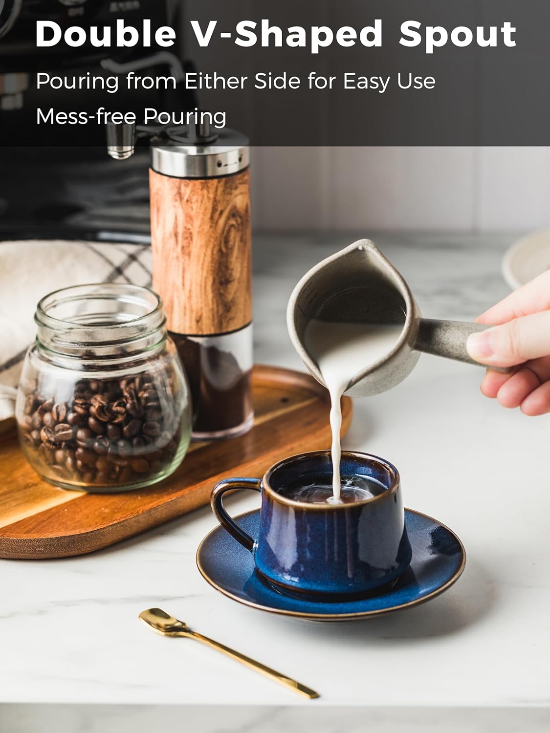 Espresso Cups Ceramic, 200ML Espresso Measuring Cup with Handle, Expresso Shots Cups with Scale, Espresso Accessories, White