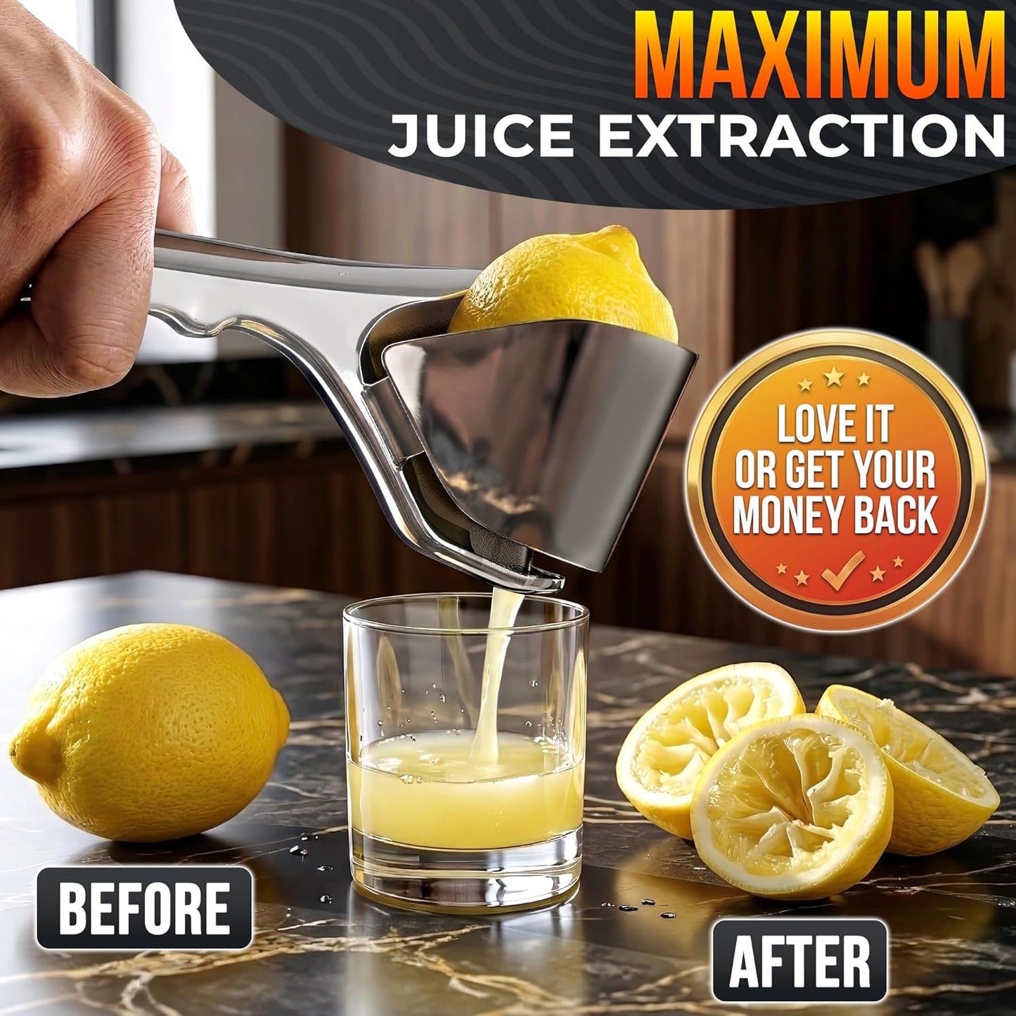 Hand Juicer Squeezer - Aluminum Manual Juicer Hand Press with Ergonomic Handle, 20 Oz Large Capacity Lemon Squeezer for Pomegranate, Orange, Lime & Citrus Fruits with Direct Pour Spout, Hand Wash Only