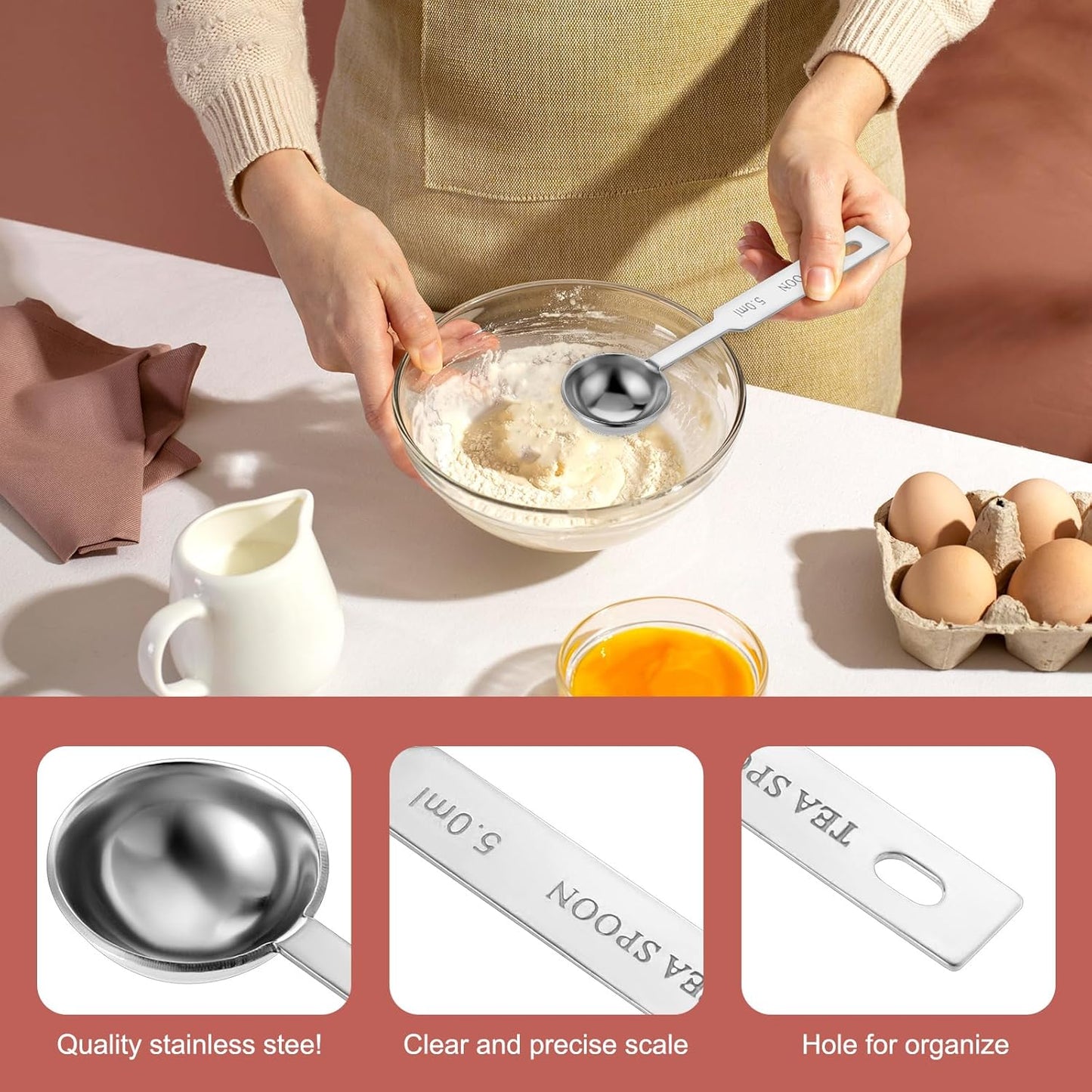 2 PCS Teaspoon Measuring Spoon Set Stainless Steel Single Tablespoon Measuring Spoon Metal Long Handle Measuring Spoons, Kitchen Gadgets for Cooking & Baking (1/3 tbsp | 5 ml |5 cc| 1/6 oz)