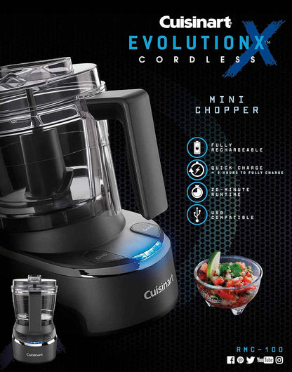 Cuisinart Mini Food Processor & Chopper, Small Stand Mixer for Vegetables, Meats & More, 4 Cup, Electric, Black, RMC-100