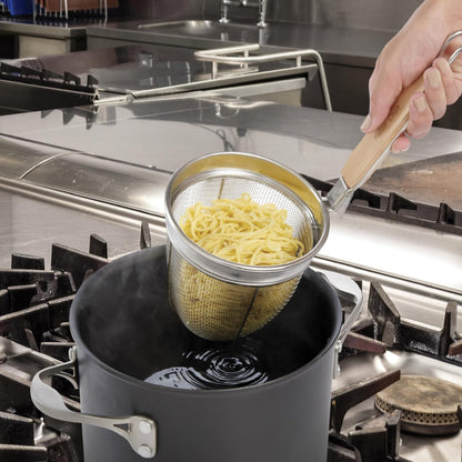 Helen's Asian Kitchen Spider Strainer, 5-Inch Stainless Steel Mesh Basket With Bamboo Handle, For Noodles, Dumplings, Wontons, Deep Frying, And Draining Tasks