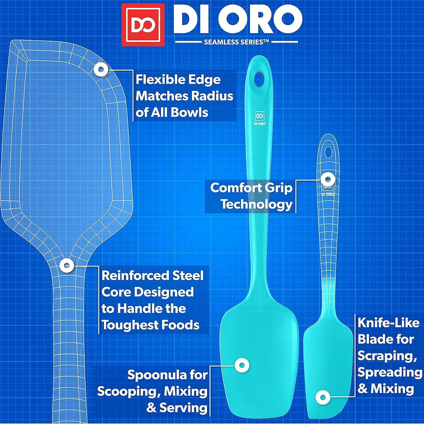 DI ORO Silicone Spatula Set - Rubber Kitchen Spatulas for Baking, Cooking, & Mixing - 600°F Heat-Resistant & BPA Free Silicone Scraper Spatulas for Nonstick Cookware - Dishwasher Safe (4pc, Black)