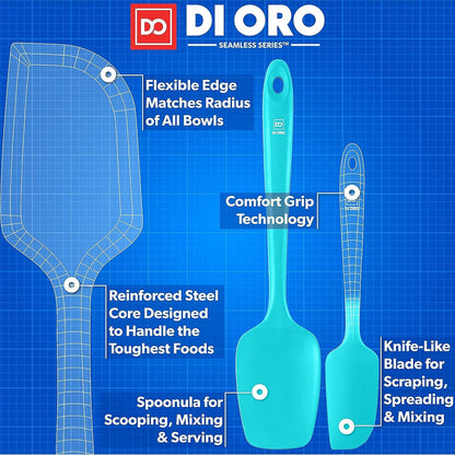 DI ORO Silicone Spatula Set - Rubber Kitchen Spatulas for Baking, Cooking, & Mixing - 600°F Heat-Resistant & BPA Free Silicone Scraper Spatulas for Nonstick Cookware - Dishwasher Safe (4pc, Black)