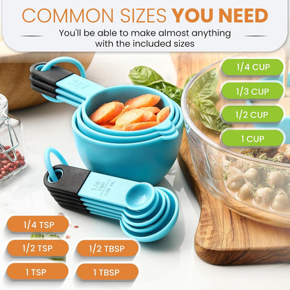 Spring Chef Magnetic Measuring Cups and Spoons Set of 9, Nesting Kitchen Tool with Easy to Read Markings for Measuring Dry or Liquid Ingredient, BPA Free, Black