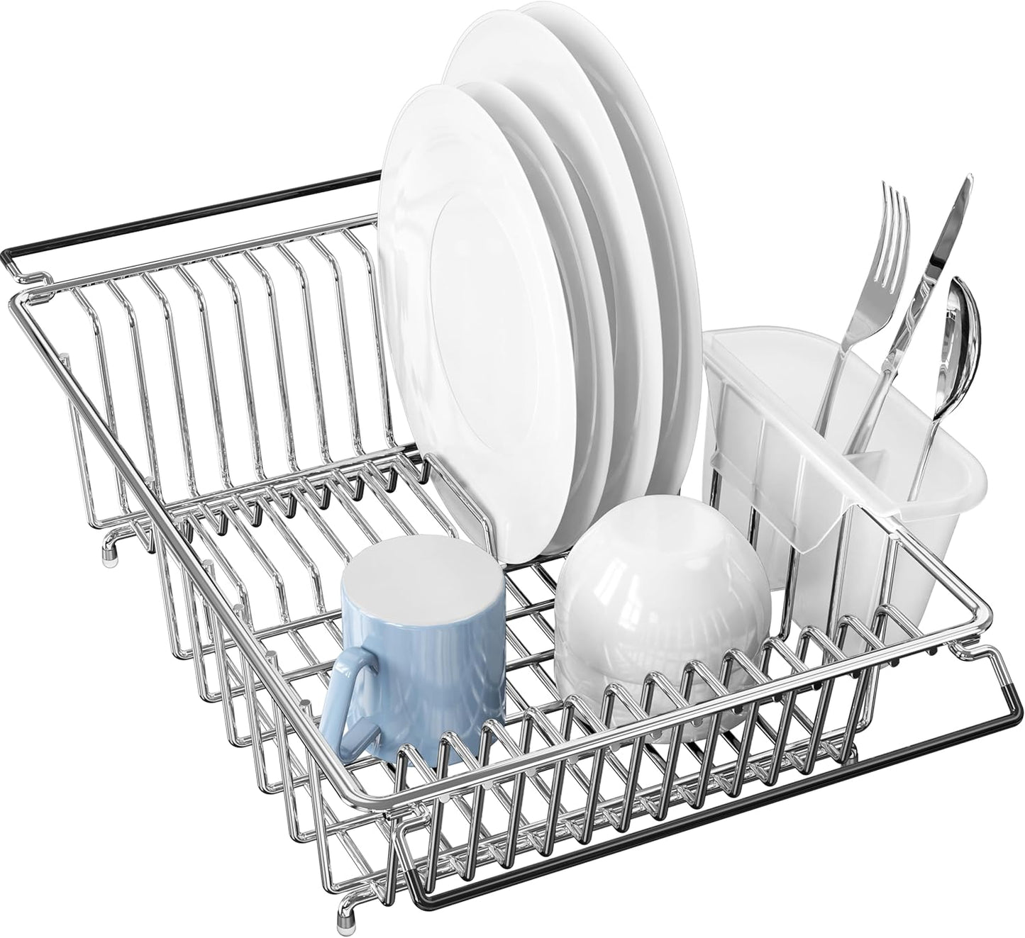 Simple Houseware Over Sink Counter Top Stainless Steel Dish Drainer Drying Rack, Chrome