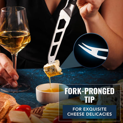 Cutluxe Cheese Knife – 5" Cheese Knife Slicer for Soft and Hard Cheese – Pronged, Serrated & Non Stick Blade – High Carbon German Steel, Full Tang & Ergonomic Handle Design – Artisan Series