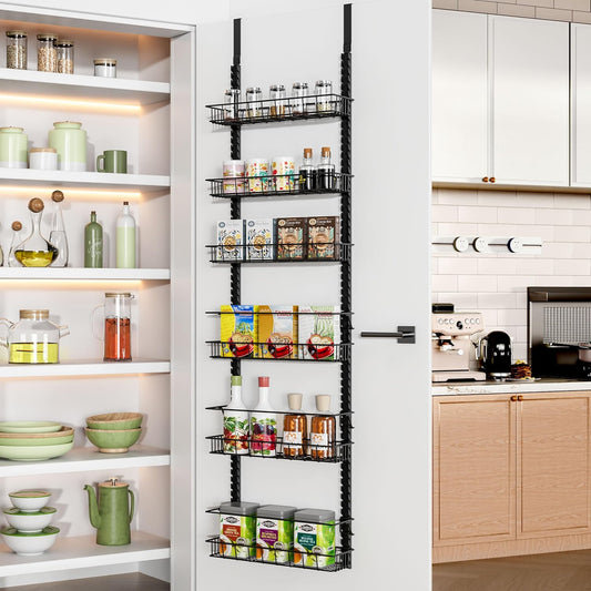 Churboro Over the Door Pantry Organizer Rack with 9 Adjustable Baskets, 9 Tiers Dual-use Hanging or Wall Mount Spice Rack Organizer, Black
