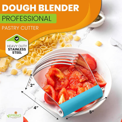 Spring Chef Dough Blender, Top Professional Pastry Cutter with Heavy Duty Stainless Steel Blades, Medium Size, Black