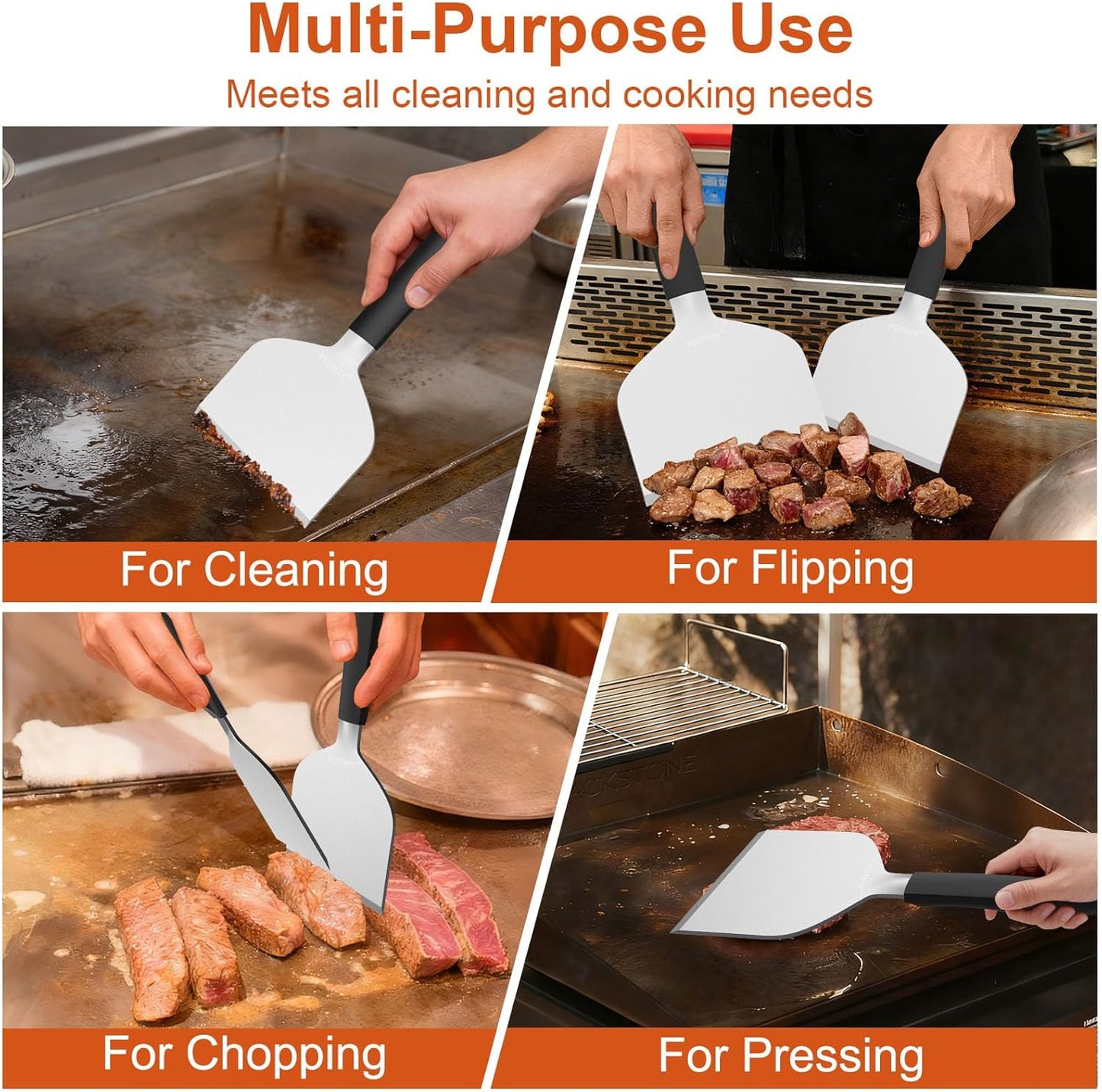 Heavy Duty Griddle Scraper, 5.3" Wide, Sharp Stainless Steel Scraper with Full Tang Silicone Handle, Great BBQ Cleaning Tool for Flat Top Grill & Griddle Cleaning Accessories (1 Pack, Large)
