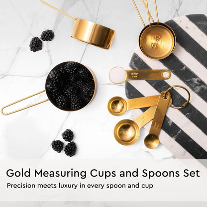Gold Cooking Utensils with Measuring Cups and Spoons Set - 13-Piece Luxury Gold Kitchen Accessories Includes Metal Measuring Cups and Spoons for Baking, Cooking, and Elegant Kitchen Decor