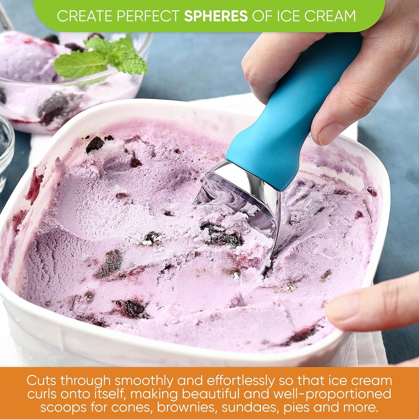 Spring Chef Heavy Duty Ice Cream Scoop with Comfortable Handle - Professional Ice Cream Scooper for Gelato, Sorbet, Cookie Dough, Melon, Frozen Yogurt - Dishwasher Safe Metal Kitchen Tool - Black