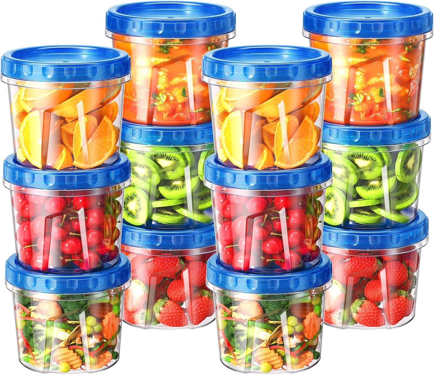 BiuLeon 6 Pack-24 oz Freezer Storage Containers, Plastic Food Storage Containers with Twist Top Lids, BPA Free and Reusable Soup Containers with Lids, Leakproof/Microwave/Dishwasher Safe