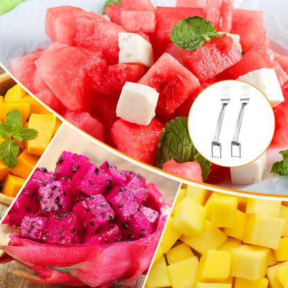 2 PCS Stainless Steel Watermelon Slicer and Fork - 2-in-1 Portable Kitchen Tool for Home Camping and Parties