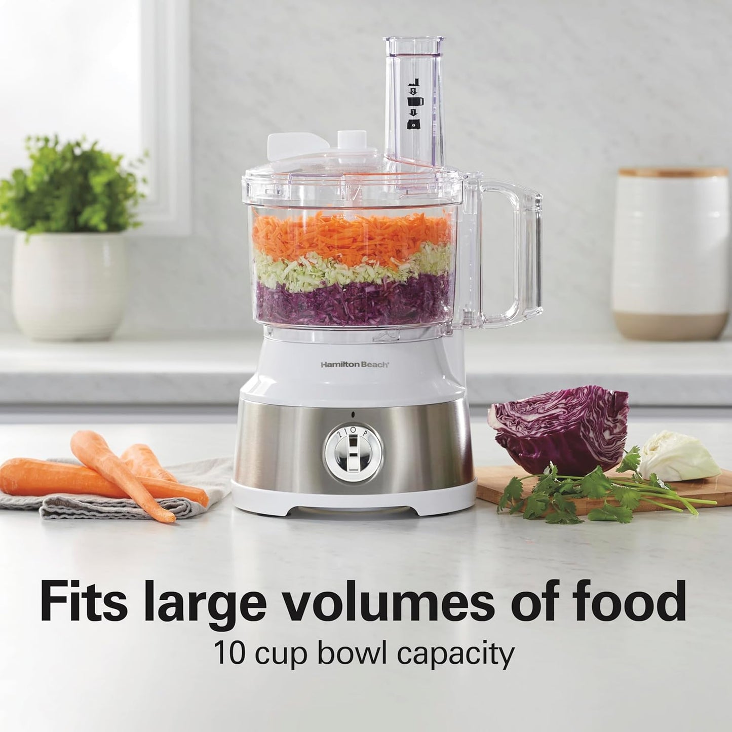 Hamilton Beach Food Processor & Vegetable Chopper for Slicing, Shredding, Mincing, and Puree, 10 Cups + Veggie Spiralizer makes Zoodles and Ribbons, Grey and Stainless Steel (70735)