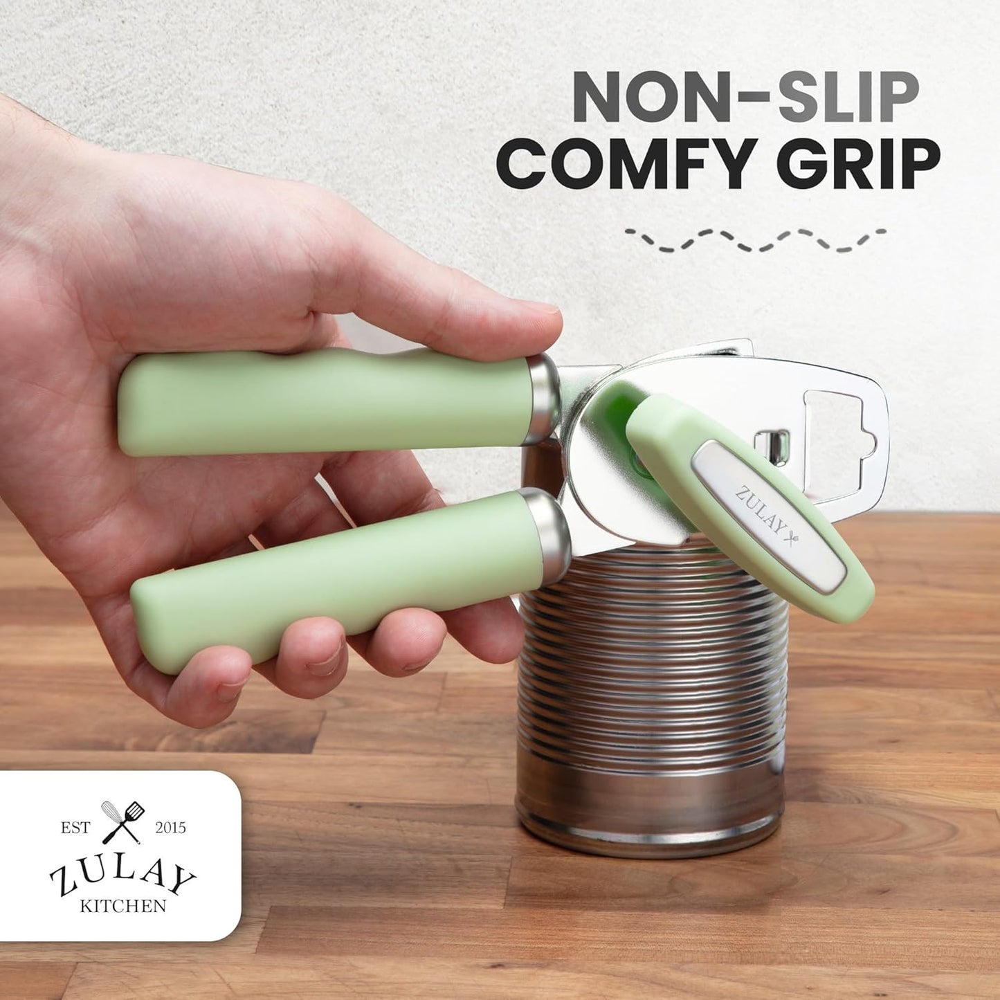 Zulay Kitchen Heavy Duty Stainless Steel Can Opener Manual with Bottle Opener - Rust Proof Manual Can Opener With Turn Knob & Comfy Soft Grip Handles - Black - Colors B