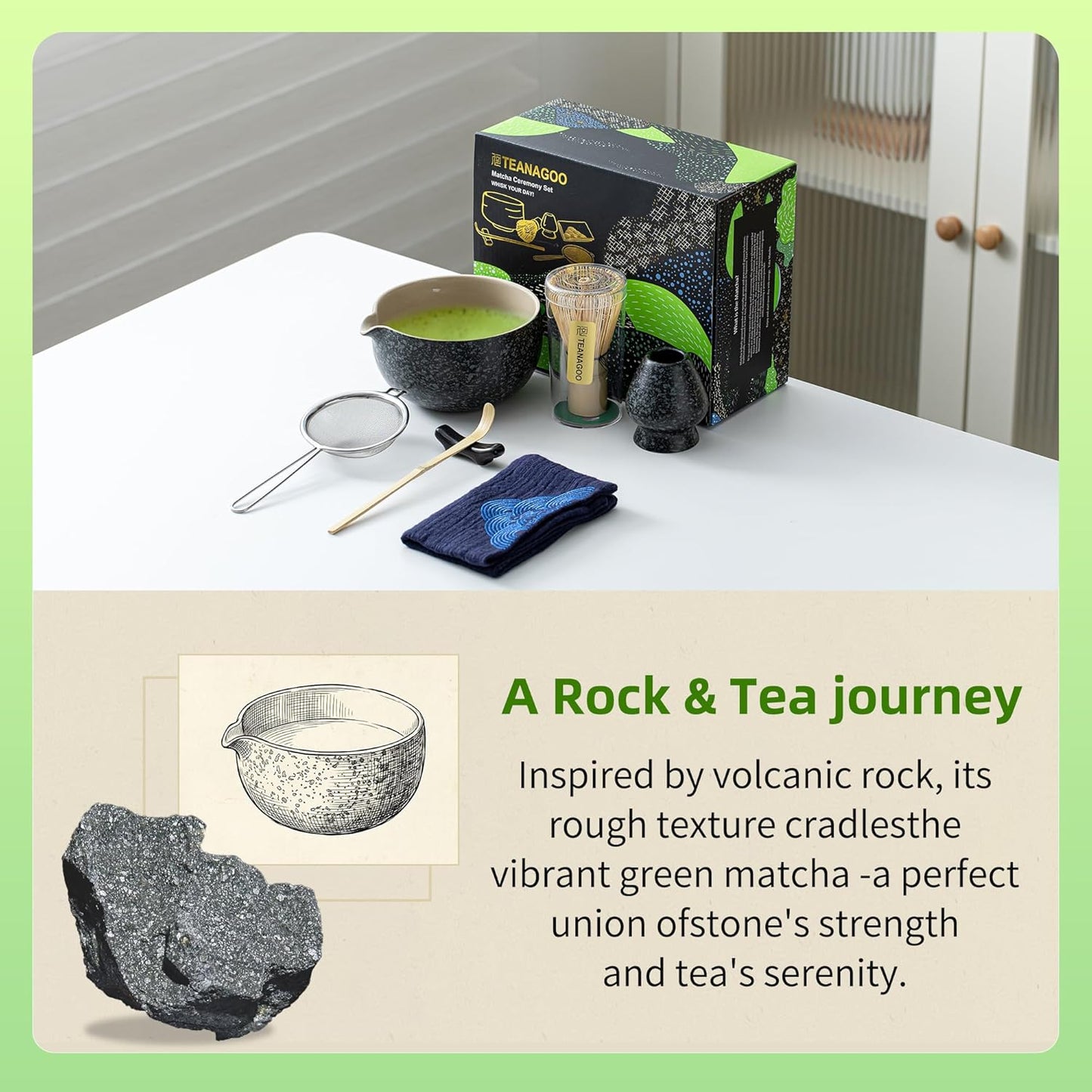 TEANAGOO Matcha Whisk Set,7 Pcs Matcha Start Set Lt.Grey,Matcha Kit for Ceremony,Matcha Tea Set with Whisk and Bowl with All Accessories,Gift for Friend/Family