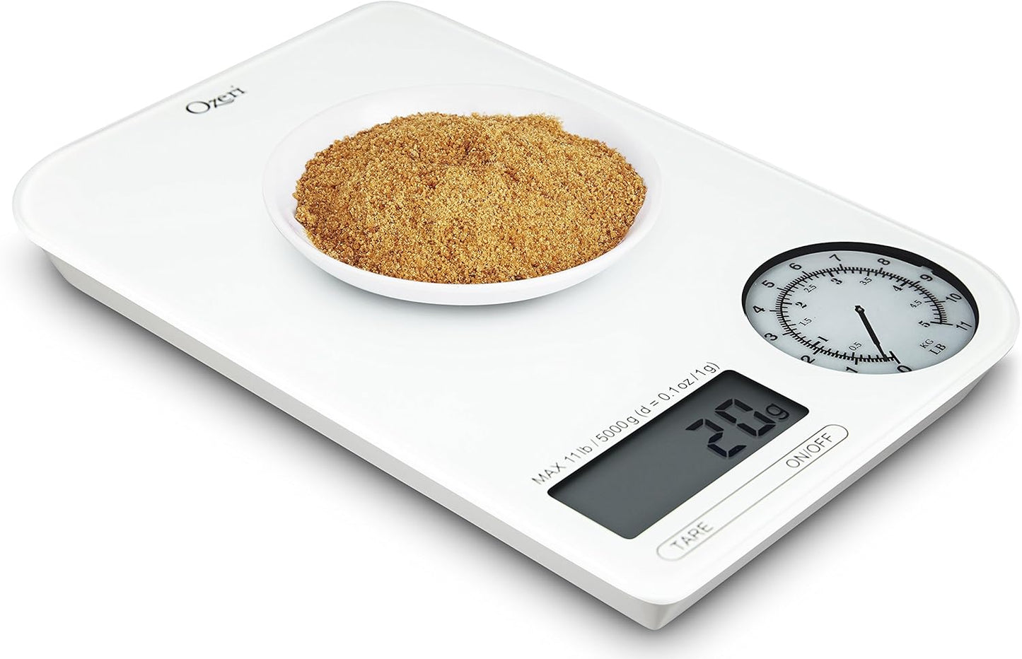 Ozeri ZK18-WB Rev Digital Kitchen Scale with Electro-Mechanical Weight Dial, Black Dial