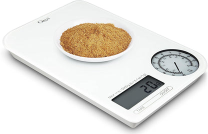 Ozeri ZK18-WB Rev Digital Kitchen Scale with Electro-Mechanical Weight Dial, Black Dial
