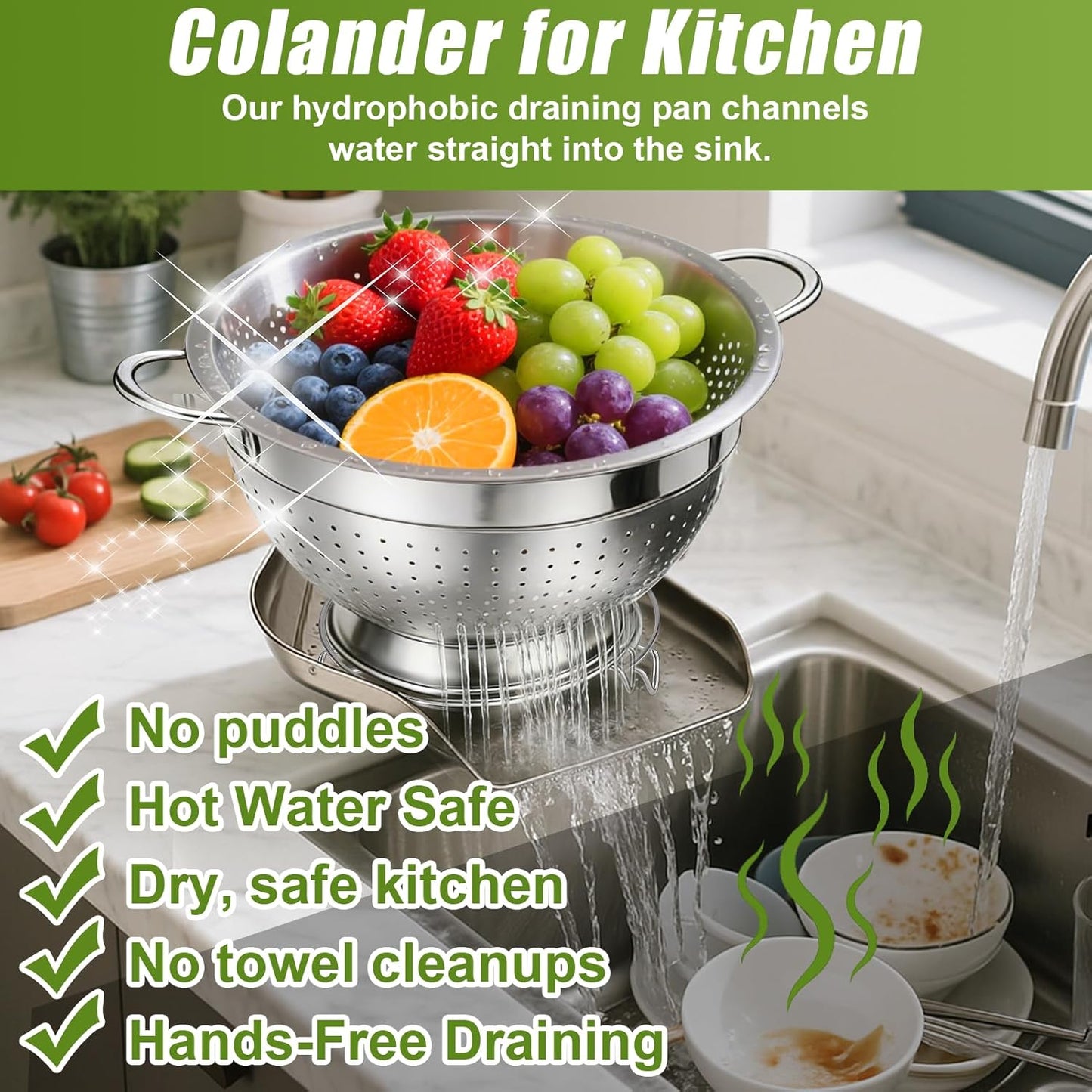 Palksky Rice Strainer & Rice Washing Bowl Stainless Steel - 5.6 Qt Professional Fine Mesh Rice Washer for Kitchen - Heavy Duty Rice Rinser, Cleaner & Drainer Colander for Quinoa, Grains & Fruit