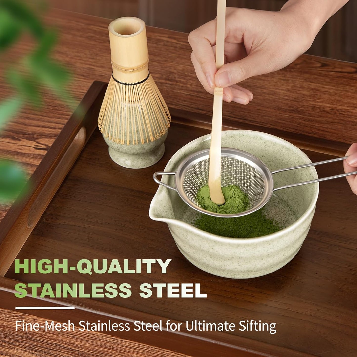 SIMPLETaste Matcha Whisk Set, 7 Pcs Ceramic Matcha Kit Includes Bowl, Whisk and Holder, Bamboo Scoop, Scoop Rest, Sifter and Tea Towel - Matcha Kit for Macha Lovers (Pink)