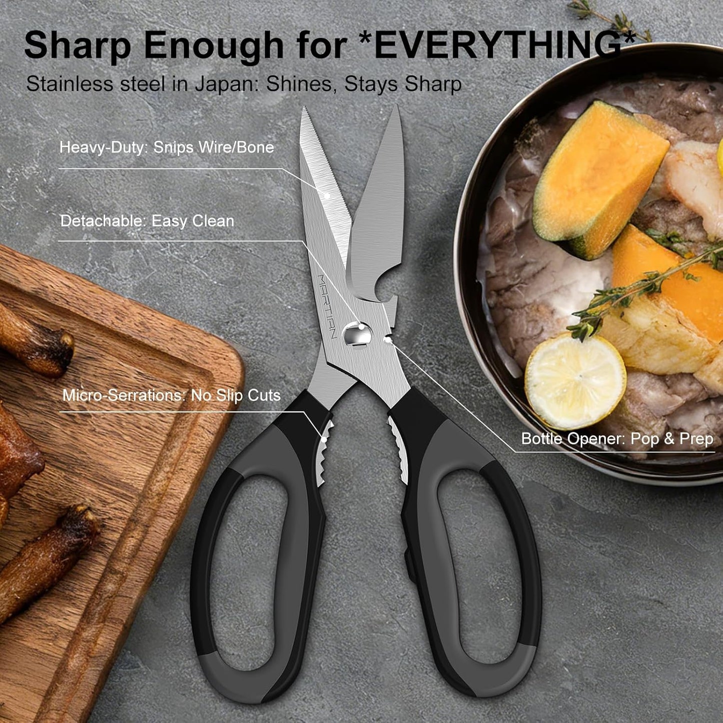 8" Detachable Kitchen Scissors – Heavy-Duty Japanese SUS420J2 Stainless Steel, Multi-Function Shears for Food Prep, Herb Cutting & More | Easy to Clean, Dishwasher Safe