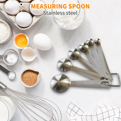 Metal Measuring Spoons Set - Baking Essentials,Premium Stainless Steel Kitchen Gadgets with Precise Measurements for Home and Professional Use,Nesting Teaspoons for Easy Storage - 6 Piece