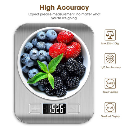 Mik-Nana Food Scale Pink, 10kg/22lb Digital Kitchen Scale Weight Grams and Oz for Baking and Cooking, 1g/0.1oz Precise Graduation, Easy Clean Stainless Steel
