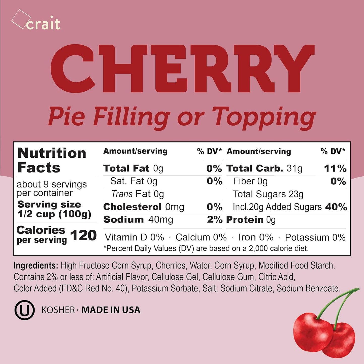Cherry Pie & Pastry Filling Easy Squeeze Bag, 2 lb – Thick Non-Soaking Cherry Filling for Cakes, Cookies, Cheesecake & Desserts