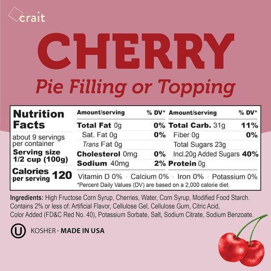 Cherry Pie & Pastry Filling Easy Squeeze Bag, 2 lb – Thick Non-Soaking Cherry Filling for Cakes, Cookies, Cheesecake & Desserts