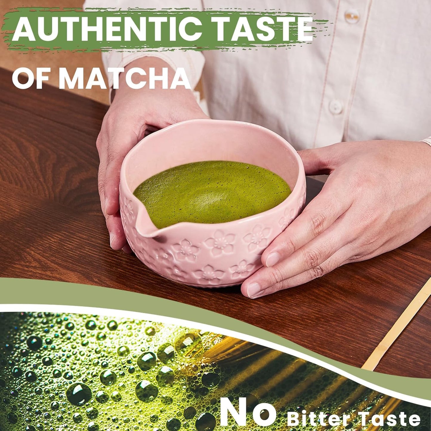 Matcha Whisk Set, Sakura Blue Ceramic Matcha Set Includes Matcha Bowl, Matcha Whisk (Chasen) and Holder, Sifter, Bamboo Scoop & Spoon - 6 Pcs Matcha Kit for Matcha Lovers