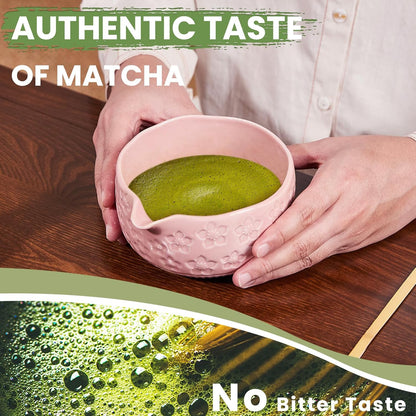 Matcha Whisk Set, Sakura Blue Ceramic Matcha Set Includes Matcha Bowl, Matcha Whisk (Chasen) and Holder, Sifter, Bamboo Scoop & Spoon - 6 Pcs Matcha Kit for Matcha Lovers