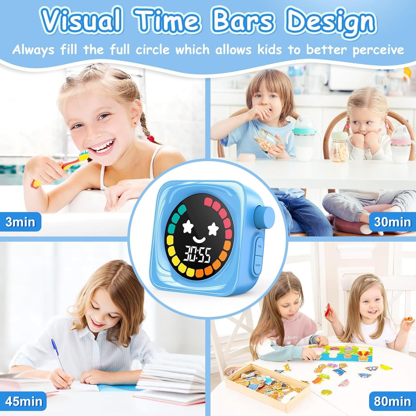 Visual Timer, 99 Minute Digital Kitchen Desk Timer for Office Supplies Home Productivity Management Tool Countdown Count Up, White