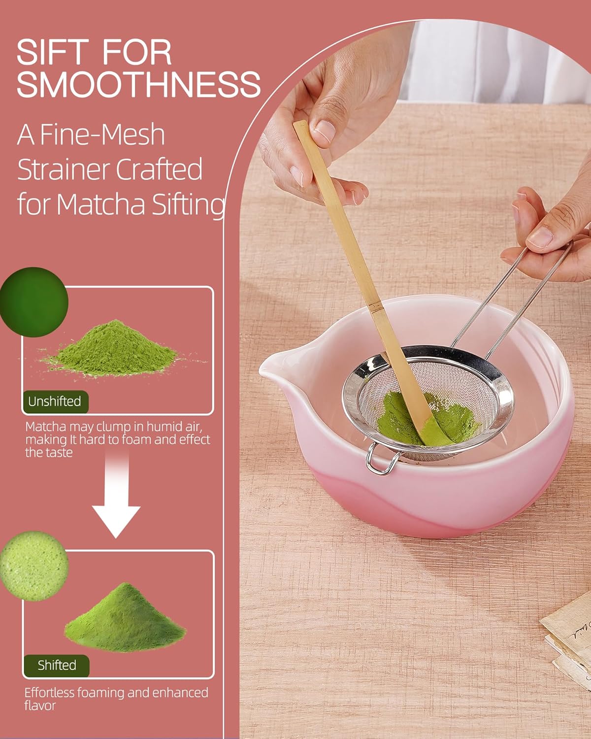 ZENS Matcha Whisk Set, Ceramic Matcha Kit Set Includes Matcha Bowl, Bamboo Whisk and Scoop, Chasen Holder, 304 Sifter and Tea Mat - 6Pcs Matcha Kit for Matcha Lovers (White)