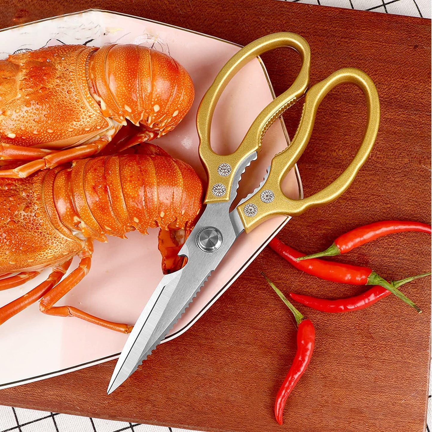 AWinjoy Kitchen Scissors, Heavy Duty Sharp Shears Dishwasher Safe, Rose Gold Cooking Accessories for Meat, Chicken, Fish, Poultry, Herb, Bread
