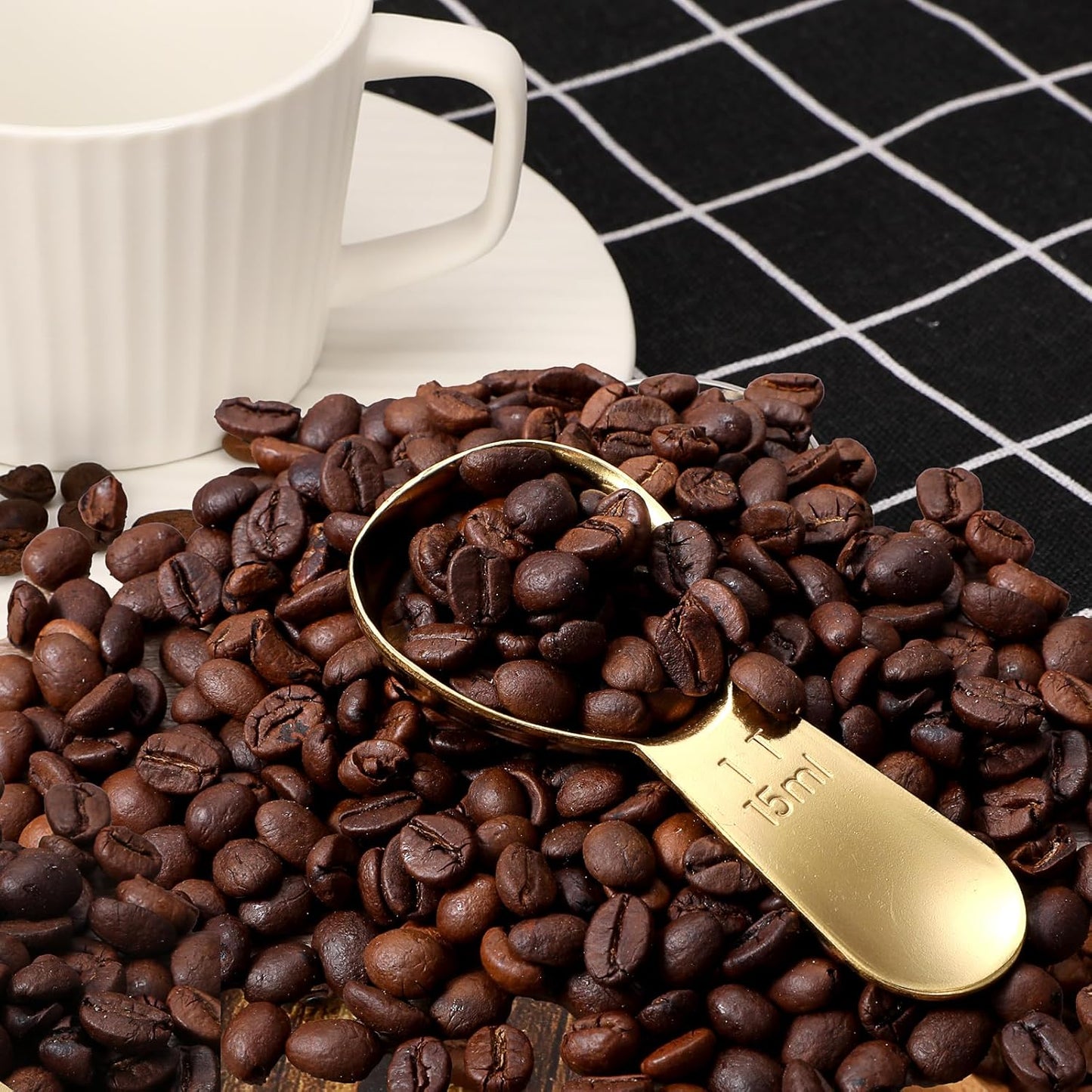 2 PCS Gold Measuring Spoons, 15 Ml and 30 Ml Stainless Steel Coffee Spoons Set Coffee Scoop for Ground Coffees, Long Handle Tablespoon Measuring Spoon for Milk Sugar Protein Brewin Gold Tea Spoon