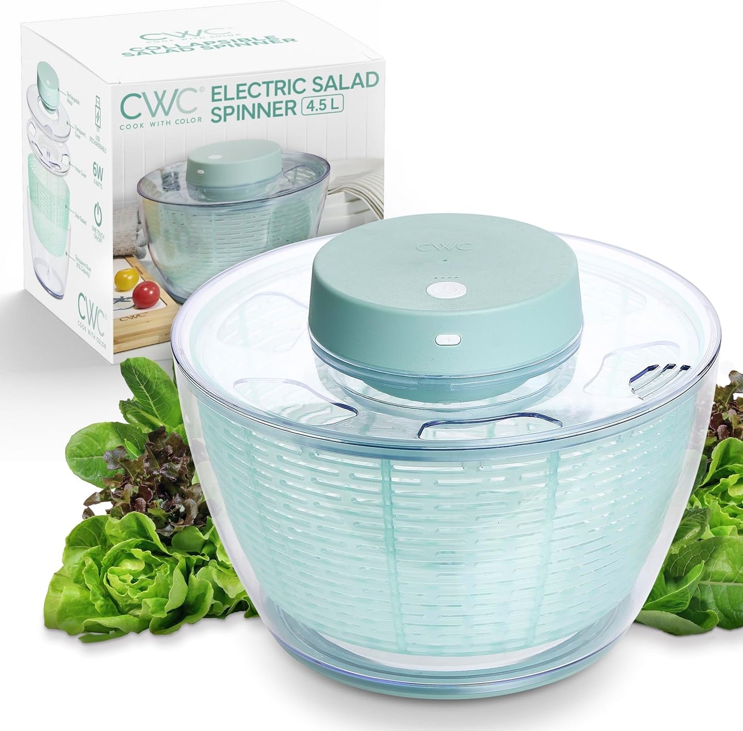 COOK WITH COLOR Electric Salad Spinner, Round 4.5L Capacity – Fast Drying & Easy Spin for Fresh Greens, Cream