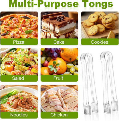 Ninsula 8 PCS Plastic Serving Tongs, 6.3 Inches Disposable Clear Tongs, Kitchen Small Serving Utensil Tongs for Party Catering Buffet Bakery Salad Cookies Ice