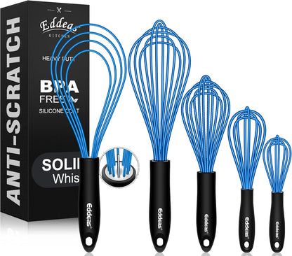 Whisks For Cooking - 500 °F Heat Resistant Silicone Whisk, Heavy Duty 7",9"&11inch Non-Scratch Balloon Kitchen Wisk tool Set, for cooking Wisking, Blending, Beating, Stirring, 3 Piece Black